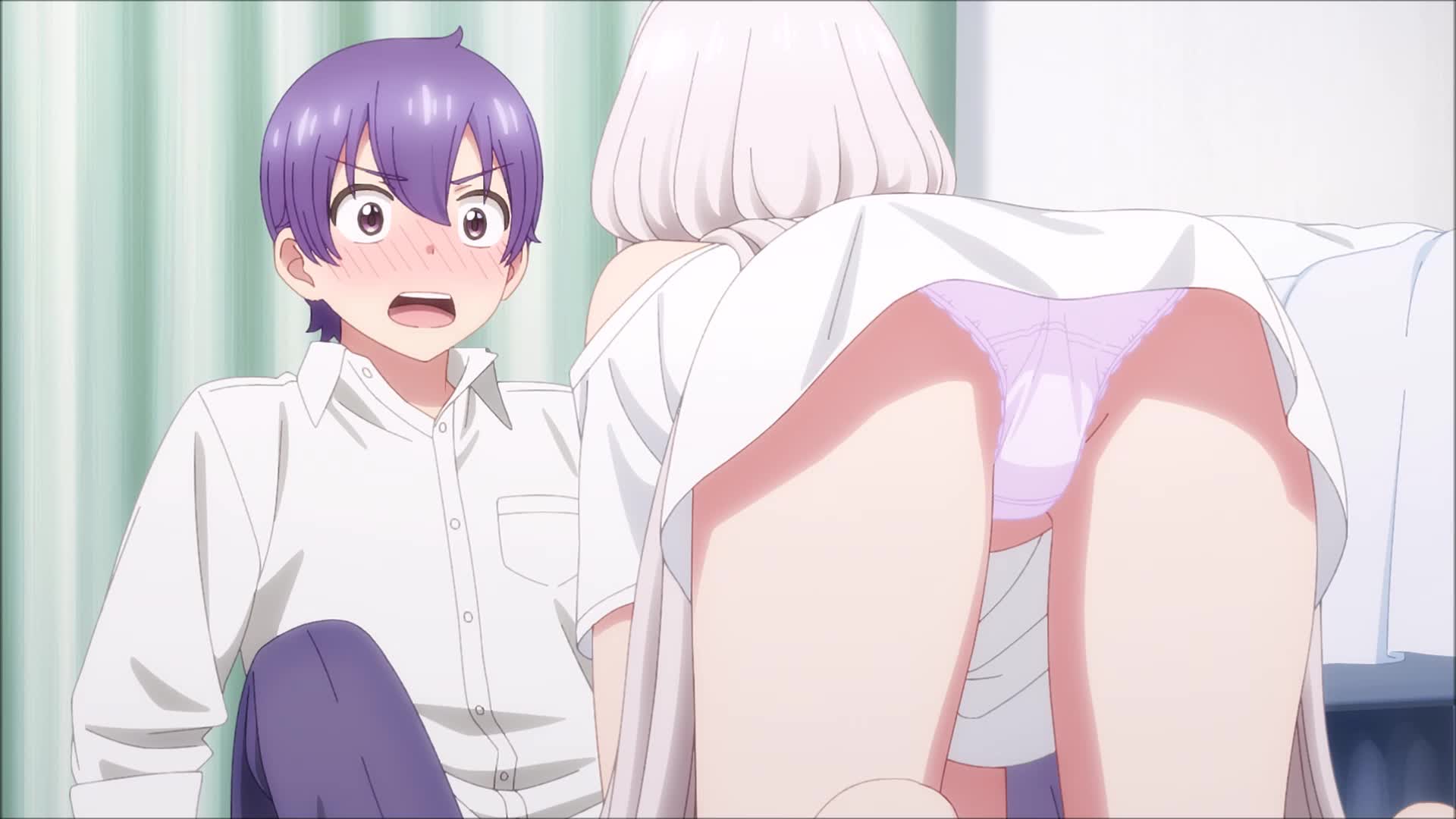 tokumitsu shintarou, towa (tenshitsuki), one room hiatari futsuu tenshi- tsuki, animated, highres, screencap, sound, tagme, video, 1boy, 1girl, all  fours, anime screenshot, ass, blue eyes, blush, bra, breasts, cleavage,  downblouse, frilled bra, frilled