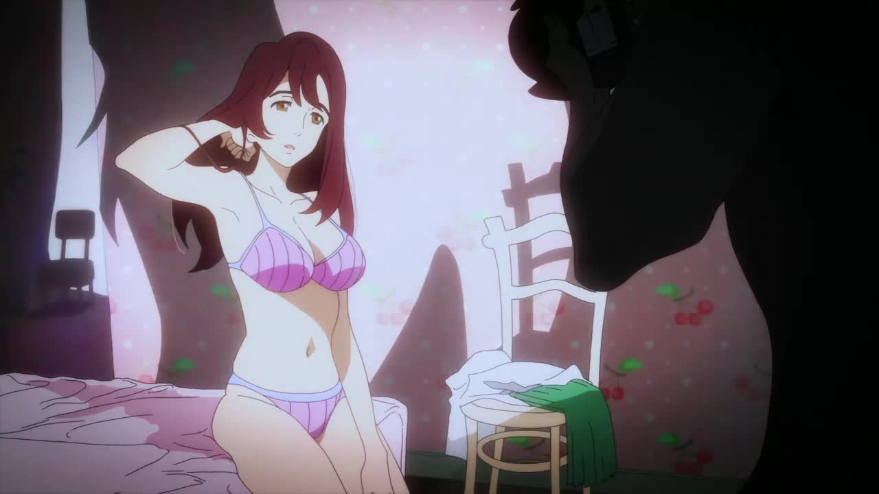 kuroda miki, devilman, devilman crybaby, animated, anime screenshot,  non-web source, tagme, video, 1boy, 1girl, ass, bra, brown eyes, brown  hair, camera, dark-skinned male, dark skin, gravure, groping, hetero,  making pornography, nipples, panties,