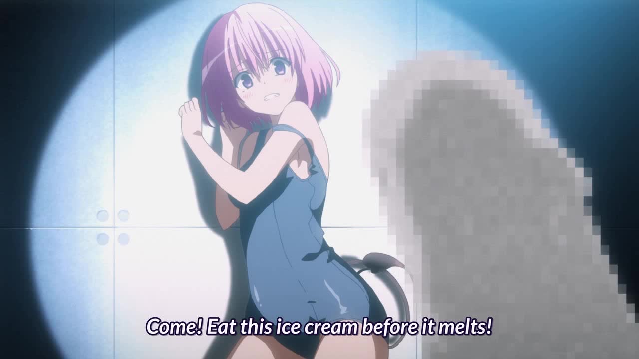 momo velia deviluke, to love-ru, to love-ru darkness, animated, sound,  video, 10s, 1boy, 1girl, barefoot, blush, feeding, feet, fellatio, food,  force-feeding, hetero, ice cream, oral, phallic symbol, pink hair, sexually  suggestive, short