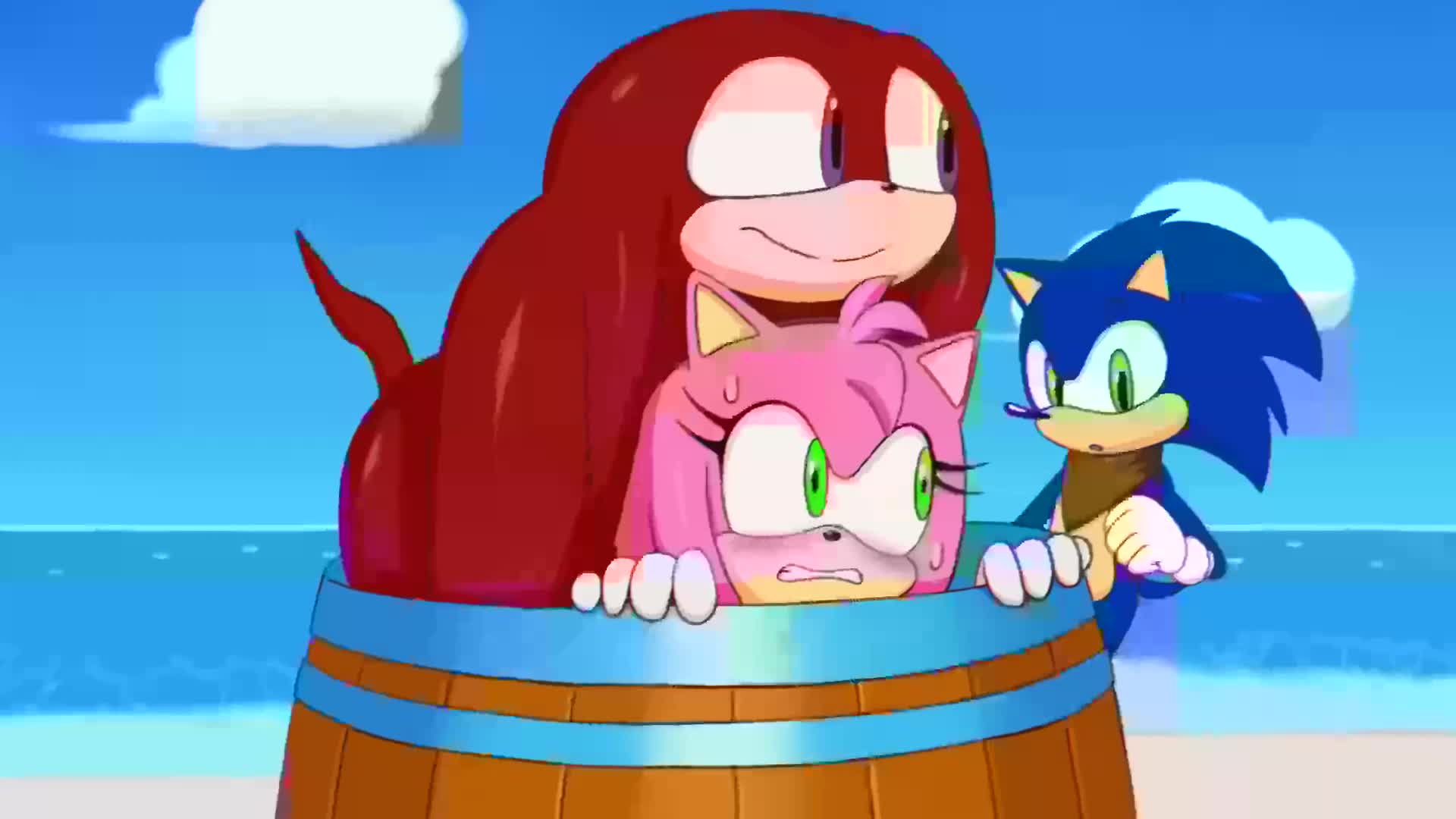 excito, amy rose, knuckles the echidna, sonic the hedgehog, sonic (series),  implied anal, animated, highres, sound, tagme, video, beach, cheating  (relationship), cum, cum in ass, cum out mouth, furry, implied sex,  netorare,